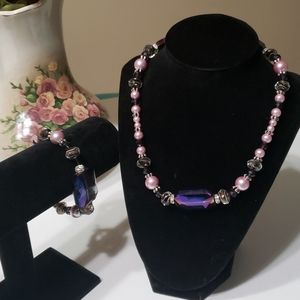 Handmade glass matching necklace and bracelet set